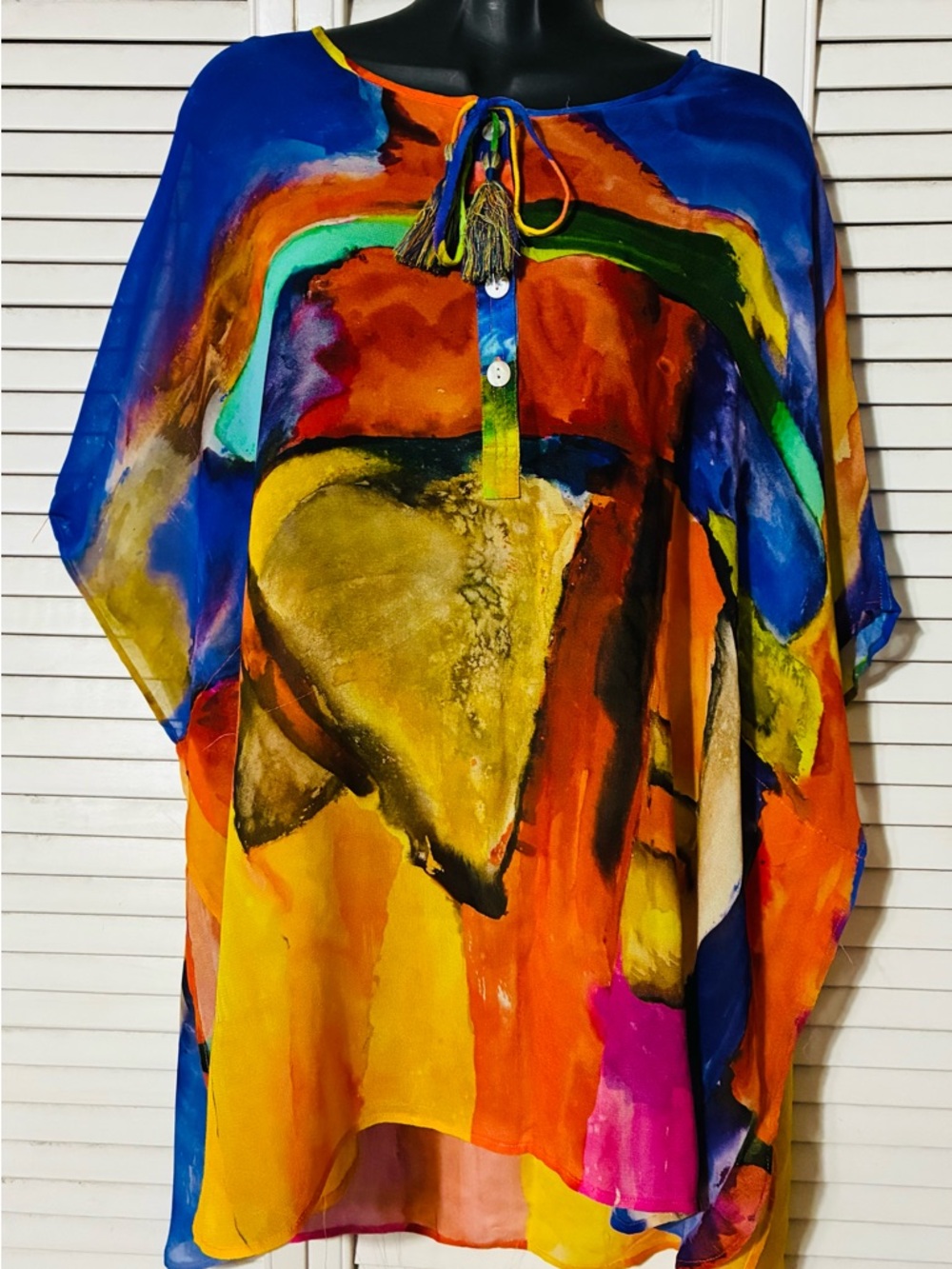 John Mark Multicolor Printed sheer poncho type blouse. Very colorful!